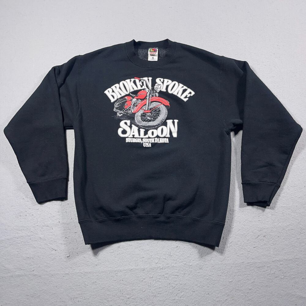 VTG Sturgis Sweatshirt Men Large Black Motorcycle‎ Rally Spoke Biker Y2K
